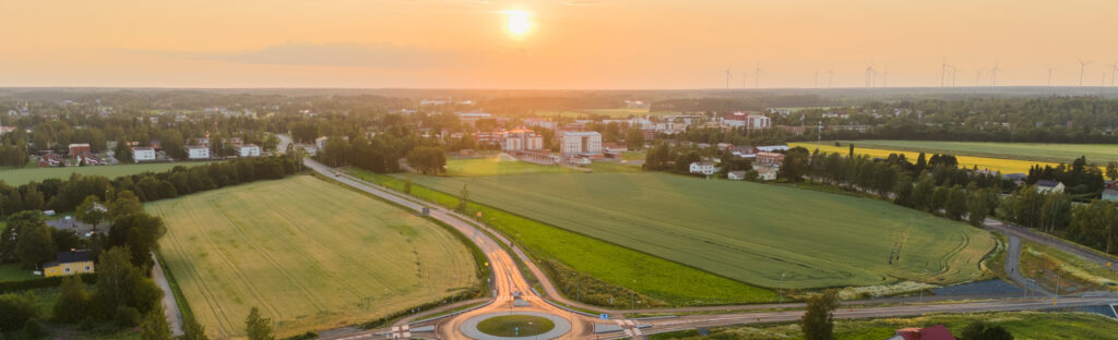 Flygbild över Närpes centrum