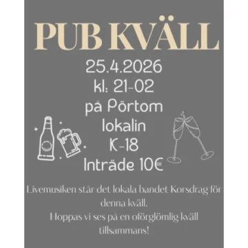 Evenemangets bild: Pubkväll med bandet Korsdrag K-18