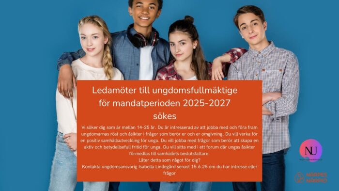 🌟 Är du ung och vill göra skillnad? 🌟
Nu söker vi engagerade ungdomar till Ungdomsfullmäktige!

Har du idéer om hur staden kan bli bättre för unga? Vill du vara med och påverka beslut som rör dig och dina vänner?

🔹 Du som är i åldern 14-25 år
🔹 Sista dag att anmäla intresse är 15.6.25 till ungdomsansvarig    Isabella. 

Tillsammans formar vi framtiden – din röst behövs! 💬💡

***

🌟 Oletko nuori ja haluat vaikuttaa? 🌟
Etsimme nyt innokkaita nuoria mukaan nuorisovaltuustoon!

Onko sinulla ideoita siitä, miten kaupunki voisi kehittää nuorten näkökulmasta? Haluatko olla mukana vaikuttamassa sinua ja kavereitasi koskeviin päätöksiin?

🔹 Olet 14–25-vuotias
🔹 Ilmoittaudu mukaan viimeistään 15.6.25 nuorisovastaavalle Isabella

📣 Rakennetaan yhdessä tulevaisuutta – äänesi on tärkeä! 💬💡

***

🌟 Are you young and want to make a difference? 🌟
We’re now looking for motivated young people to join the Youth Council!

Do you have ideas on how the town can be improved for young people? Do you want to influence decisions that affect you and your friends?

🔹 You are between 14–25 years old
🔹 Apply by June 15th by contacting youth coordinator Isabella

📣 Let’s shape the future together – your voice matters! 💬💡